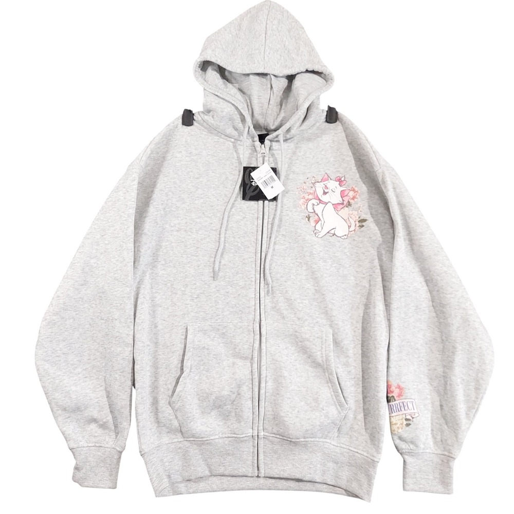 Disney Zip Hoodie Women M Gray Marie The Aristocats Picture Purrfect Floral NWT
